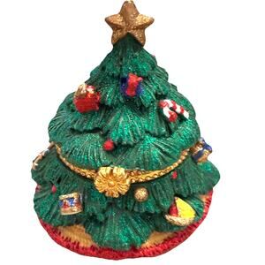 Christmas Tree Trinket Box Hinged Resin Glitter Colorful Star Enamel Ring Box